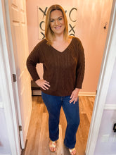 Load image into Gallery viewer, Plus Size Brown V Neck Braided Sweater