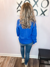 Load image into Gallery viewer, Cobalt Blue V Neck Sweater With Eyelet Collar Lining Sweater