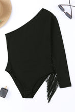 Load image into Gallery viewer, Black One Shoulder Fringed Bodysuit
