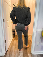 Load image into Gallery viewer, Acid Wash Black Frayed Hem Cropped Bootcut Flared Jeans