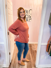 Load image into Gallery viewer, Plus Size Rust Casual V Neck Long Sleeve Top