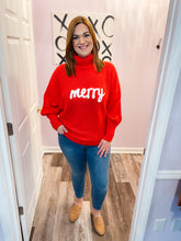Load image into Gallery viewer, Merry Embroidered Red Turtleneck Sweater