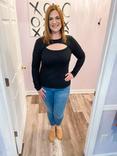 Load image into Gallery viewer, Black Ribbed Cutout Long Sleeve Top (S-1XL)