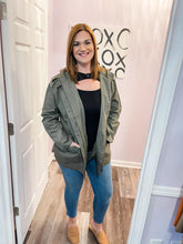 Load image into Gallery viewer, Plus Size Olive Utility Jacket With Hood