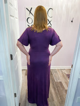 Load image into Gallery viewer, Plus Size Purple Hi-Low Wrap Around Maxi Dress With Flutter Sleeves