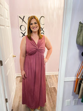 Load image into Gallery viewer, Plus Size Deep Mauve Twist Knot V Neck Maxi Dress