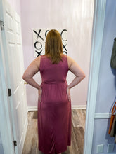 Load image into Gallery viewer, Plus Size Deep Mauve Twist Knot V Neck Maxi Dress