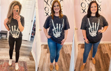Load image into Gallery viewer, Vintage Black Mineral Washed Skeleton Rock Hand Graphic T-Shirt