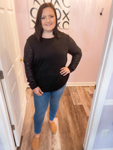Load image into Gallery viewer, Plus Size Black Sequin Long Sleeve Top