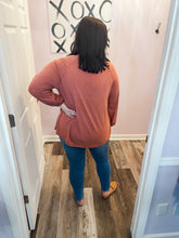 Load image into Gallery viewer, Plus Size Rust Casual V Neck Long Sleeve Top