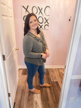 Load image into Gallery viewer, Olive Ruffled Wooden Button Down Long Sleeve Top