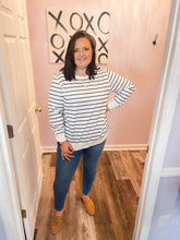 Load image into Gallery viewer, Plus Size Navy & White Striped Sweater
