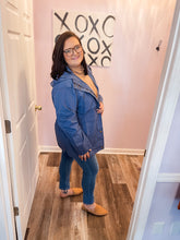 Load image into Gallery viewer, Plus Size Dark Dusty Blue Utility Jacket With Hood