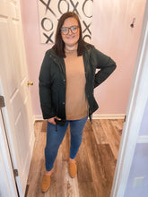 Load image into Gallery viewer, Plus Size Hunter Green Sherpa Lined Utility Jacket With Hood