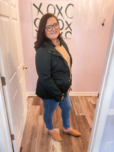 Load image into Gallery viewer, Plus Size Hunter Green Sherpa Lined Utility Jacket With Hood