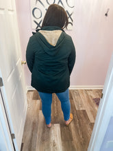 Load image into Gallery viewer, Plus Size Hunter Green Sherpa Lined Utility Jacket With Hood