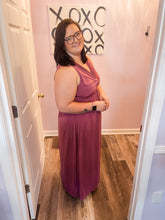 Load image into Gallery viewer, Plus Size Deep Mauve Twist Knot V Neck Maxi Dress