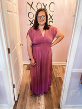 Load image into Gallery viewer, Plus Size Deep Mauve Maxi Dress With Ruched Sleeves