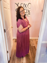 Load image into Gallery viewer, Plus Size Deep Mauve Maxi Dress With Ruched Sleeves
