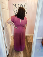 Load image into Gallery viewer, Plus Size Deep Mauve Maxi Dress With Ruched Sleeves
