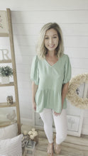 Load and play video in Gallery viewer, Mint V Neck Bubble Sleeve Top