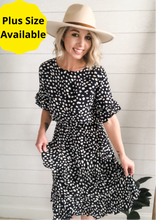 Load image into Gallery viewer, Crew Neck Ruffle Multi-Tiered Pebble Print Dress