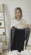 Load and play video in Gallery viewer, Plus Size Grey and Black Leopard Print Waffle Knit Top