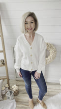 Load and play video in Gallery viewer, Ivory Fringed Sleeve Buttoned Knit Cardigan
