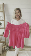 Load and play video in Gallery viewer, Plus Size Fuchsia Smocked Off-Shoulder Top