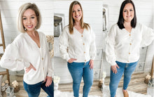 Load image into Gallery viewer, Ivory Fringed Sleeve Buttoned Knit Cardigan

