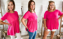 Load image into Gallery viewer, Fuchsia Short Sleeve Babydoll Top