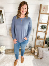 Load image into Gallery viewer, Steel Blue Long Sleeve 3 Button Down Lightweight Sweater