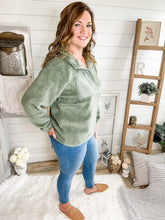 Load image into Gallery viewer, Olive Chest Pocket Sherpa Pullover