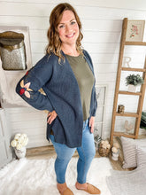Load image into Gallery viewer, Knitted Floral Sleeve Navy Cardigan