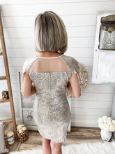 Load image into Gallery viewer, Champagne Sequin and Mesh Mini Dress With Tassel Sleeves