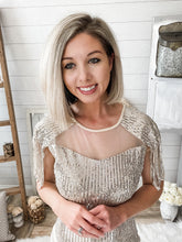 Load image into Gallery viewer, Champagne Sequin and Mesh Mini Dress With Tassel Sleeves