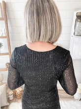Load image into Gallery viewer, Black Long Sleeve Asymmetric Sequin Dress