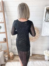 Load image into Gallery viewer, Black Long Sleeve Asymmetric Sequin Dress
