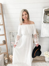 Load image into Gallery viewer, White Flare Lace Sleeve Maxi Dress