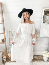 Load image into Gallery viewer, White Flare Lace Sleeve Maxi Dress