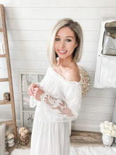 Load image into Gallery viewer, White Flare Lace Sleeve Maxi Dress