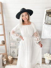 Load image into Gallery viewer, White Flare Lace Sleeve Maxi Dress