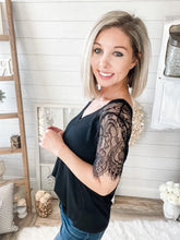 Load image into Gallery viewer, Black Scalloped Lace Short Sleeve Top