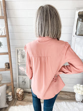 Load image into Gallery viewer, Dusty Pink Lace Trim Button Down Top