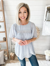 Load image into Gallery viewer, Baby Blue Swiss Dot Babydoll Top