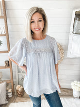 Load image into Gallery viewer, Baby Blue Swiss Dot Babydoll Top