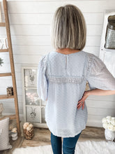 Load image into Gallery viewer, Baby Blue Swiss Dot Babydoll Top