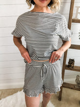 Load image into Gallery viewer, Striped Ruffle Top and Bottom Set