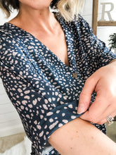 Load image into Gallery viewer, Pebble Print Short Sleeve V Neck Top With Wooden Buttons