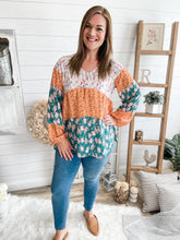 Load image into Gallery viewer, Fall For Me Floral Color Block Babydoll Top